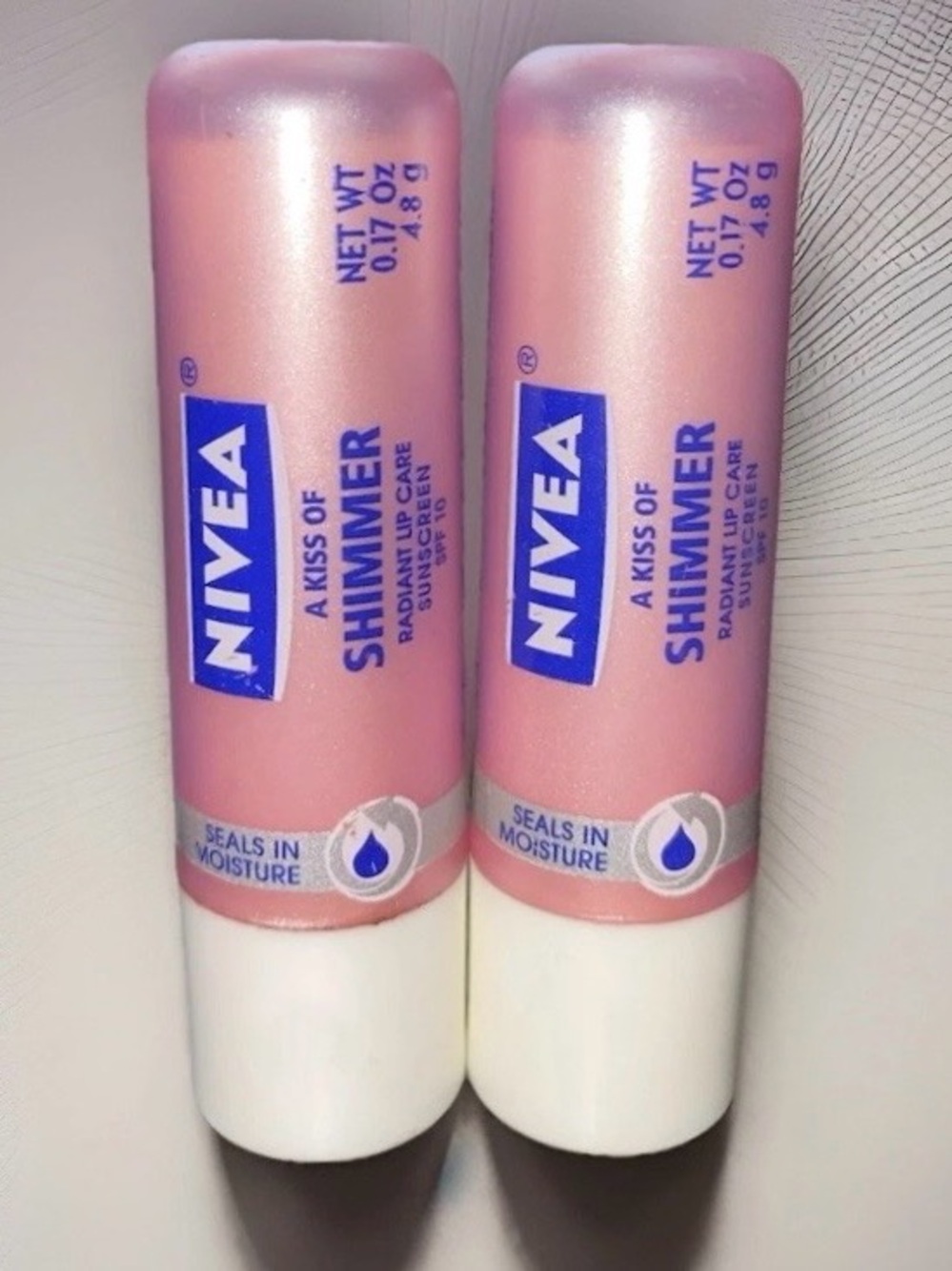 2 x NIVEA A Kiss Of Shimmer Radiant Lip Care Pearly Lip Balms w/ SPF 10 | NWOB